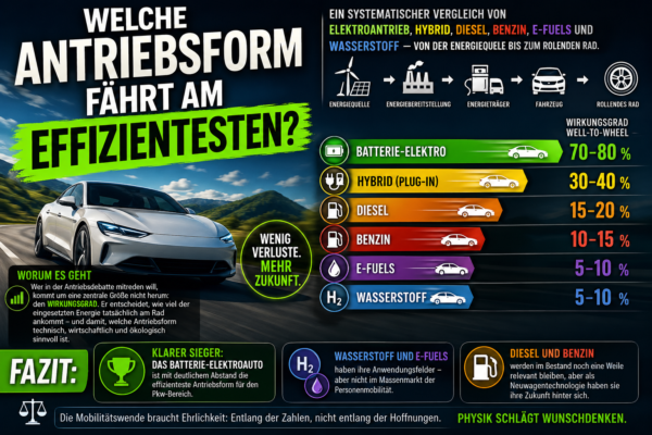 Welche Antriebsform fährt am effizientesten?